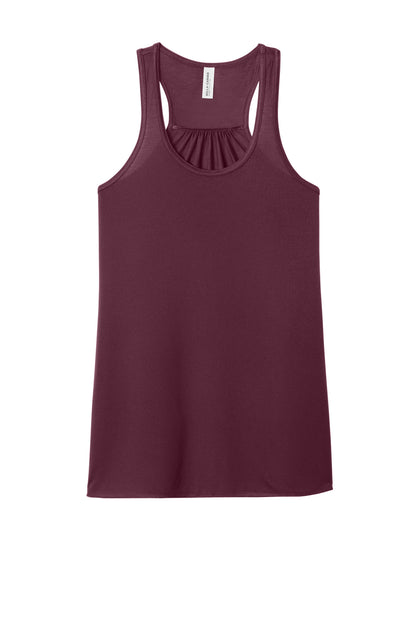 Front View of Maroon BELLA+CANVAS Women's Flowy Racerback Tank. BC8800 plain