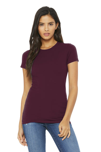 Front View of Maroon BELLA+CANVAS Women's Slim Fit Tee. BC6004 plain