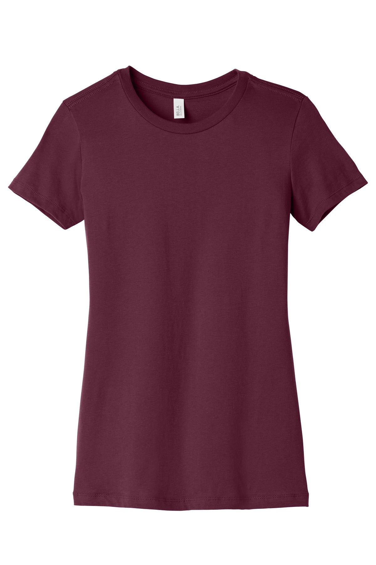 Front View of Maroon BELLA+CANVAS Women's Slim Fit Tee. BC6004 plain