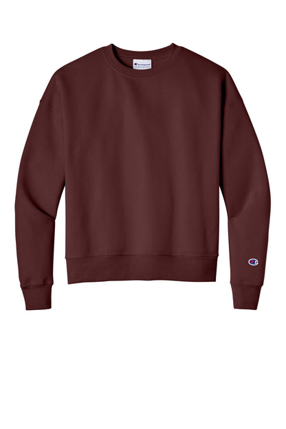 Front View of Maroon Champion Women's Powerblend Crewneck Sweatshirt SL650 plain