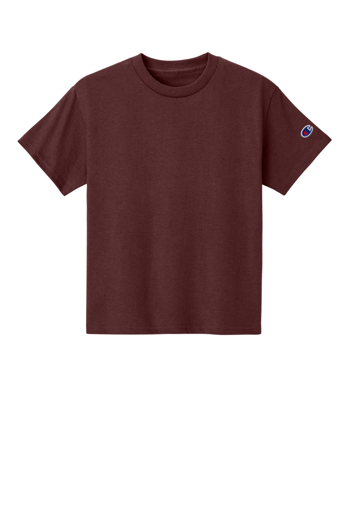 Front View of Maroon Champion Youth Jersey Short Sleeve Tee CH1081 plain