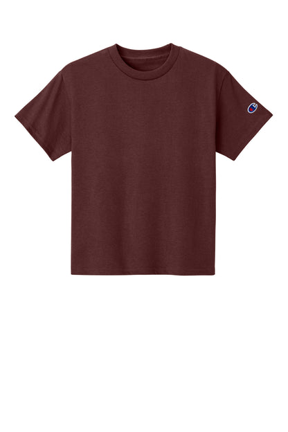 Front View of Maroon Champion Youth Jersey Short Sleeve Tee CH1081 plain