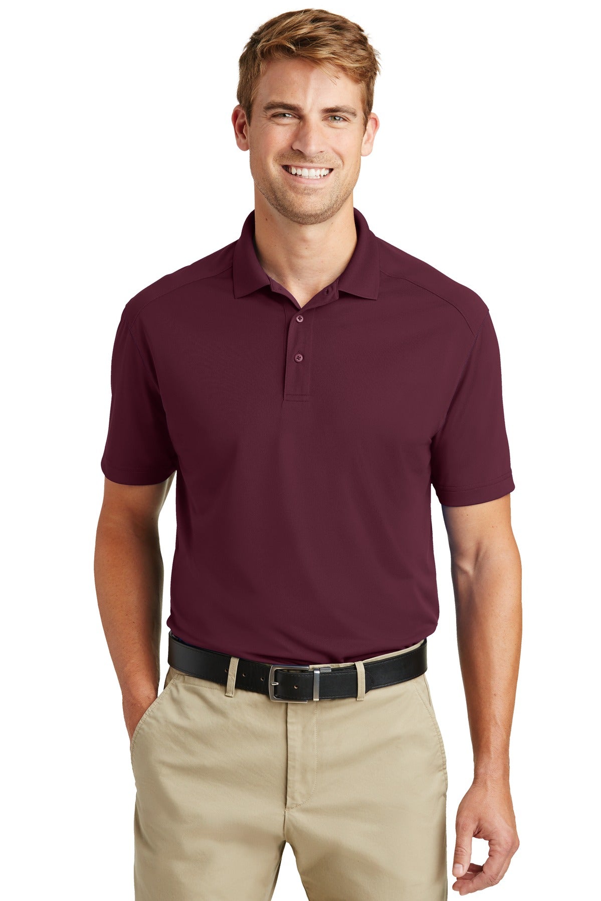 Front View of Maroon CornerStone Select Lightweight Snag-Proof Polo. CS418 plain