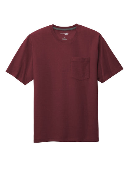 Front View of Maroon CornerStone Workwear Pocket Tee CS430 plain
