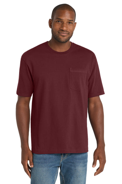 Front View of Maroon CornerStone Workwear Pocket Tee CS430 plain