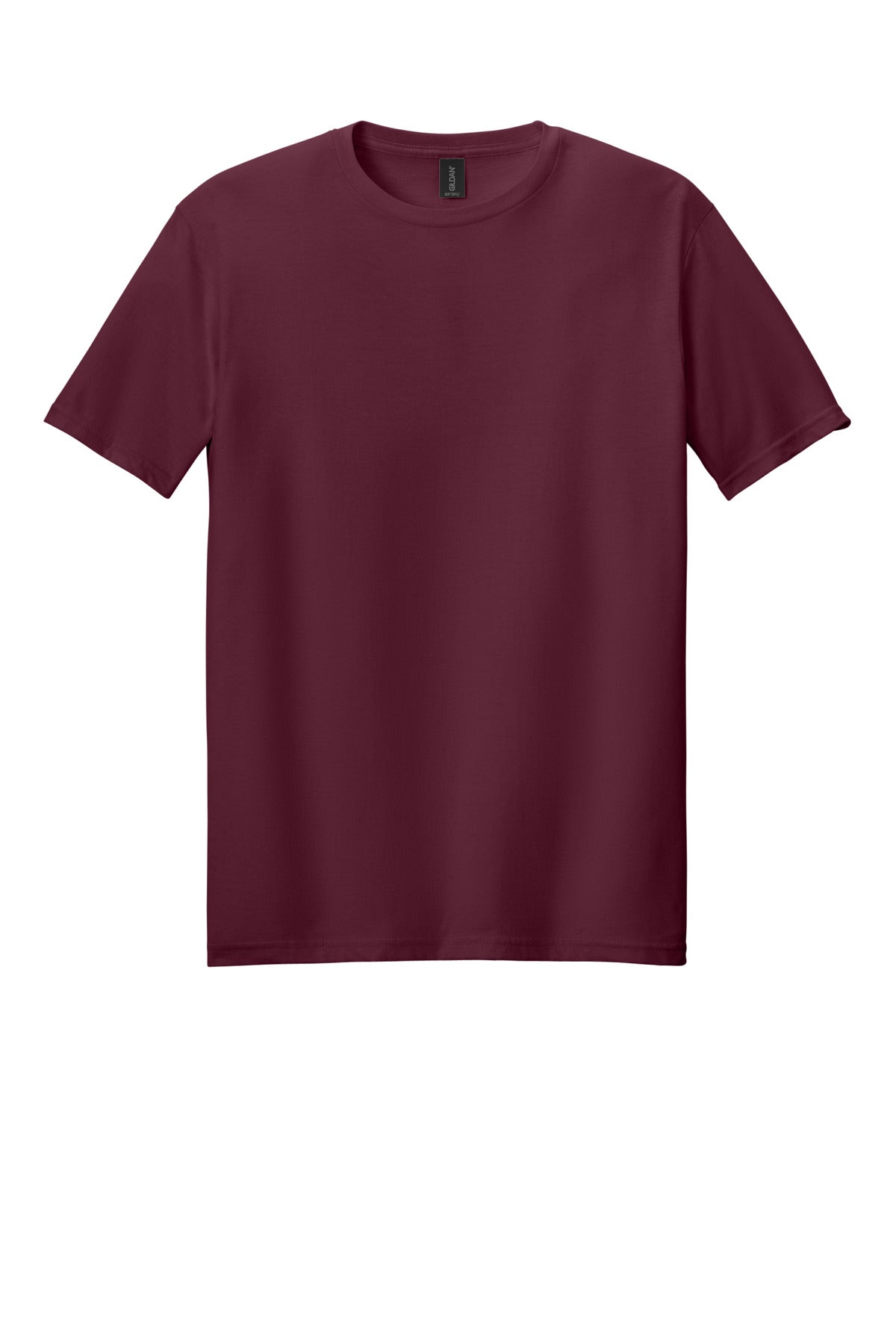 Front View of Maroon Gildan Softstyle T-Shirt. 64000 plain