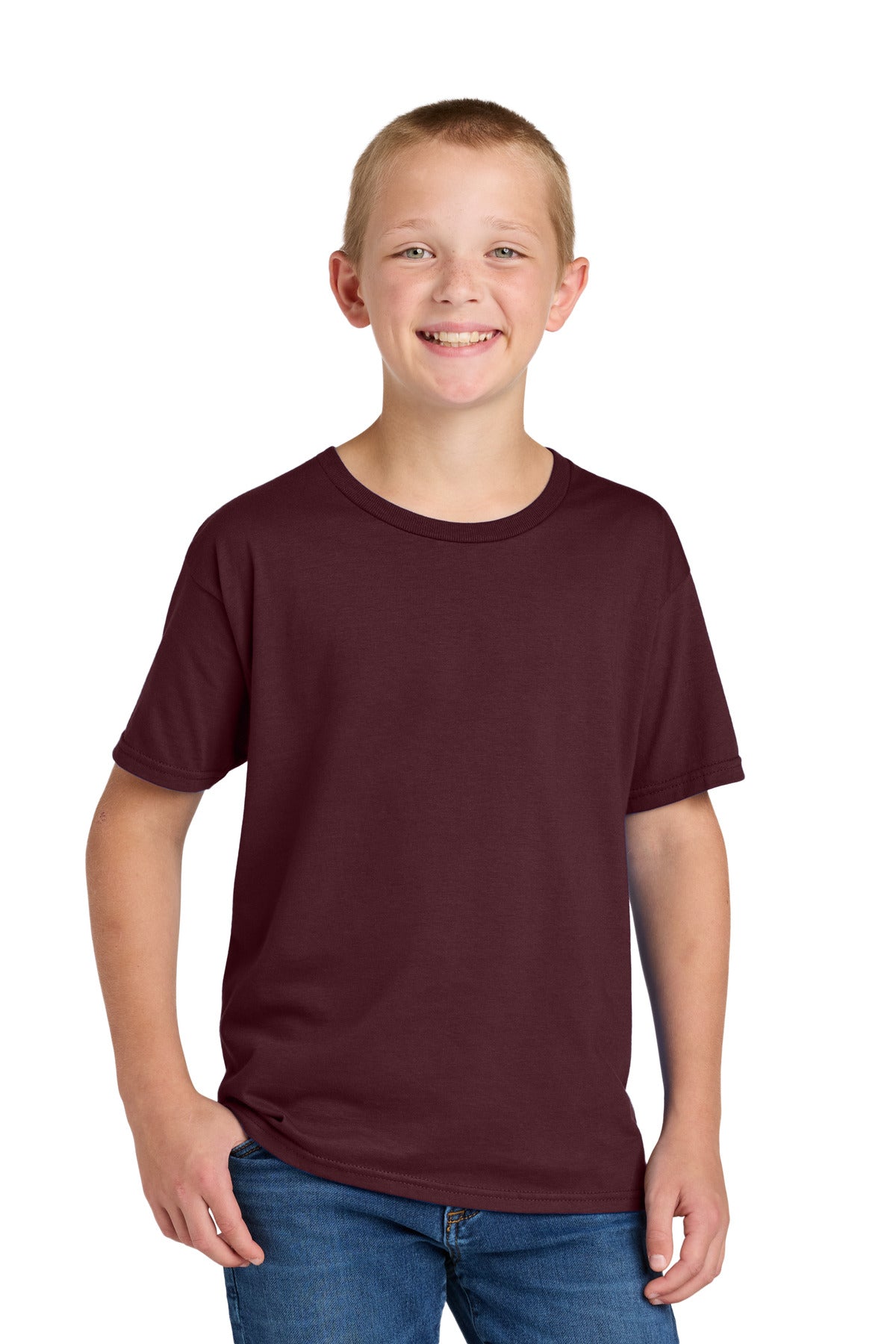 Front View of Maroon Jerzees Classics Youth Cotton T-Shirt 363Y plain