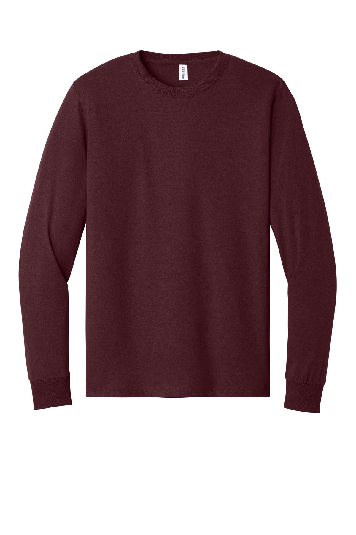 Front View of Maroon Jerzees - Dri-Power 50/50 Cotton/Poly Long Sleeve T-Shirt. 29LS plain