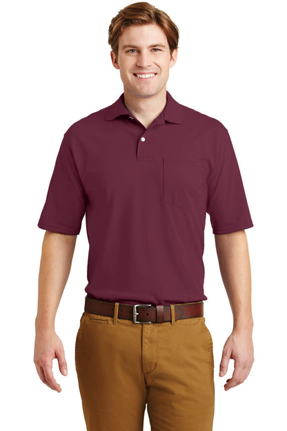 Front View of Maroon Jerzees Dri-Power Pocket Sport Shirt. 436MP plain