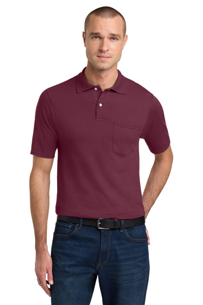 Front View of Maroon Jerzees Dri-Power Pocket Sport Shirt. 436MP plain