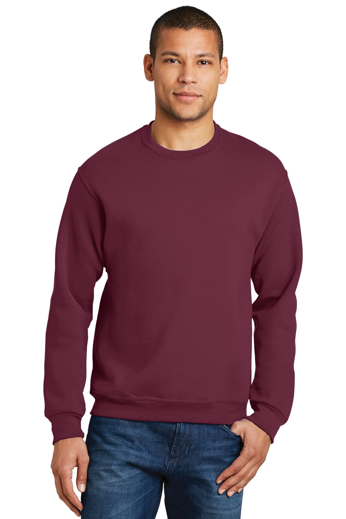 Front View of Maroon Jerzees - NuBlend Crewneck Sweatshirt. 562M plain
