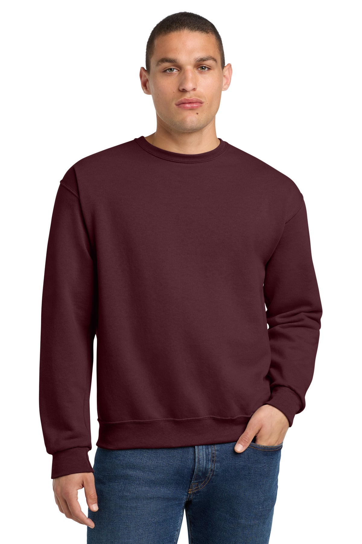 Front View of Maroon Jerzees - NuBlend Crewneck Sweatshirt. 562M plain