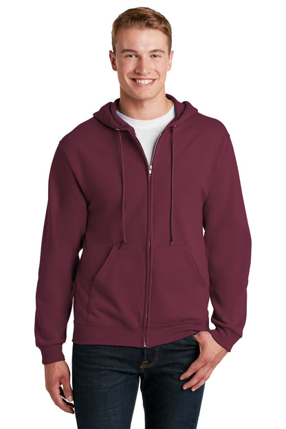 Front View of Maroon Jerzees - NuBlend Full-Zip Hooded Sweatshirt. 993M plain
