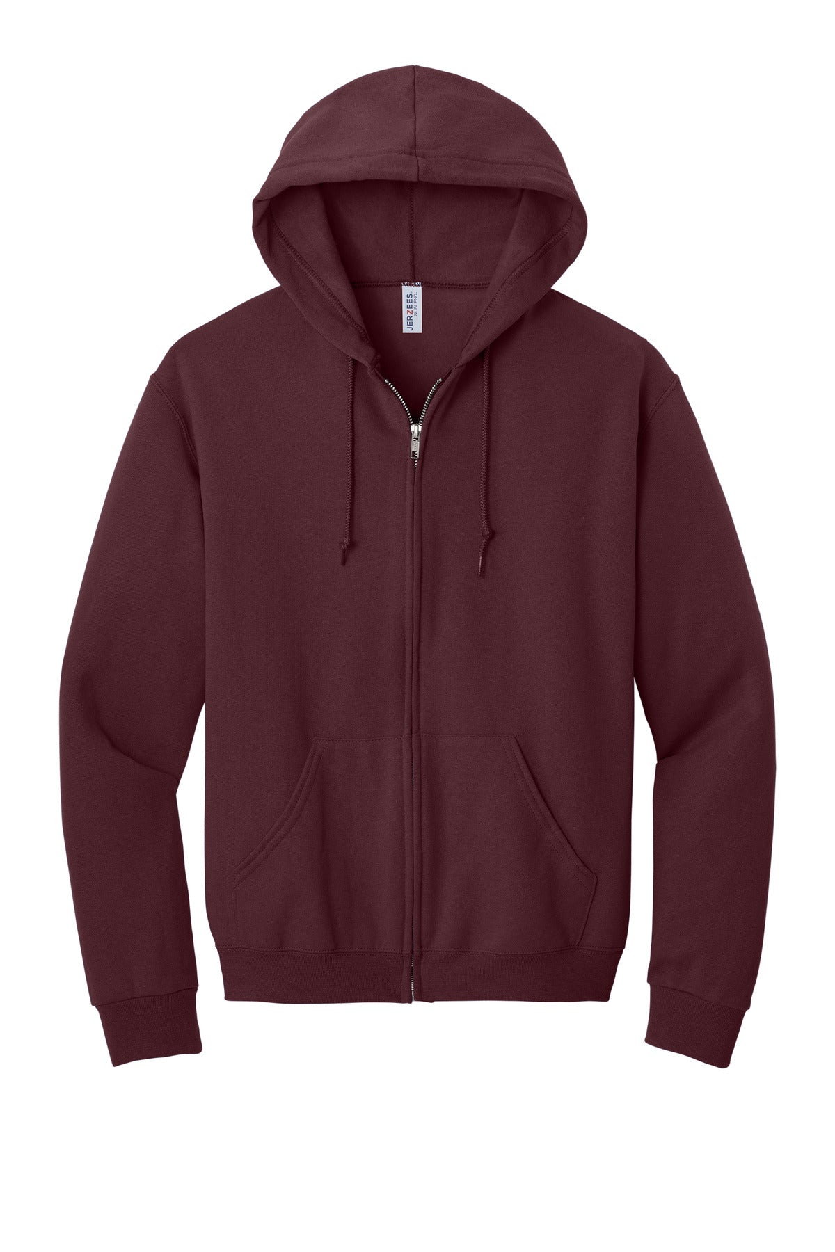 Front View of Maroon Jerzees - NuBlend Full-Zip Hooded Sweatshirt. 993M plain