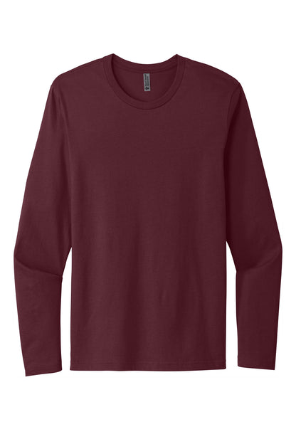 Front View of Maroon Next Level Apparel Cotton Long Sleeve Tee. NL3601 plain