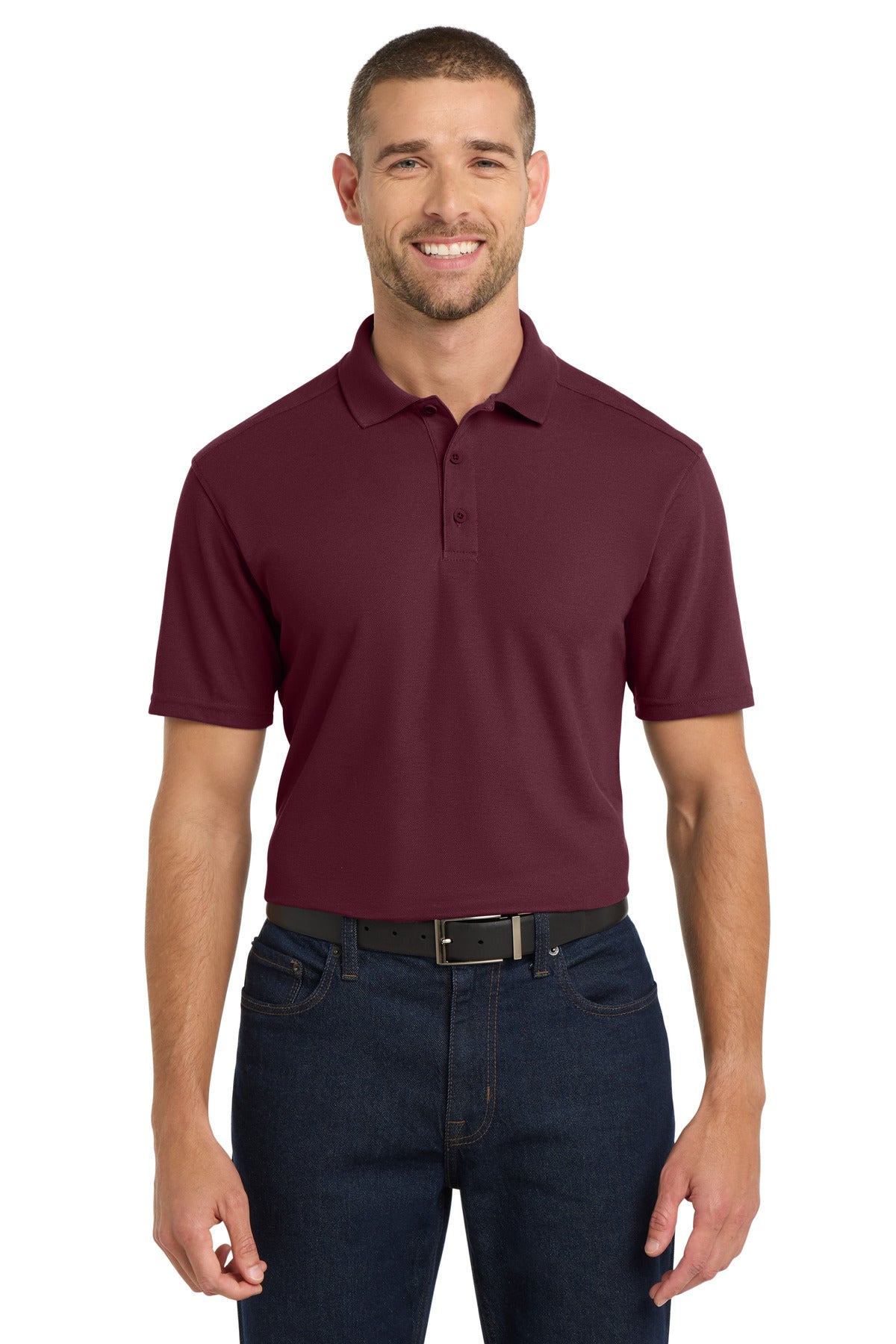 Front View of Maroon Port Authority EZPerformance Pique Polo. K600 plain