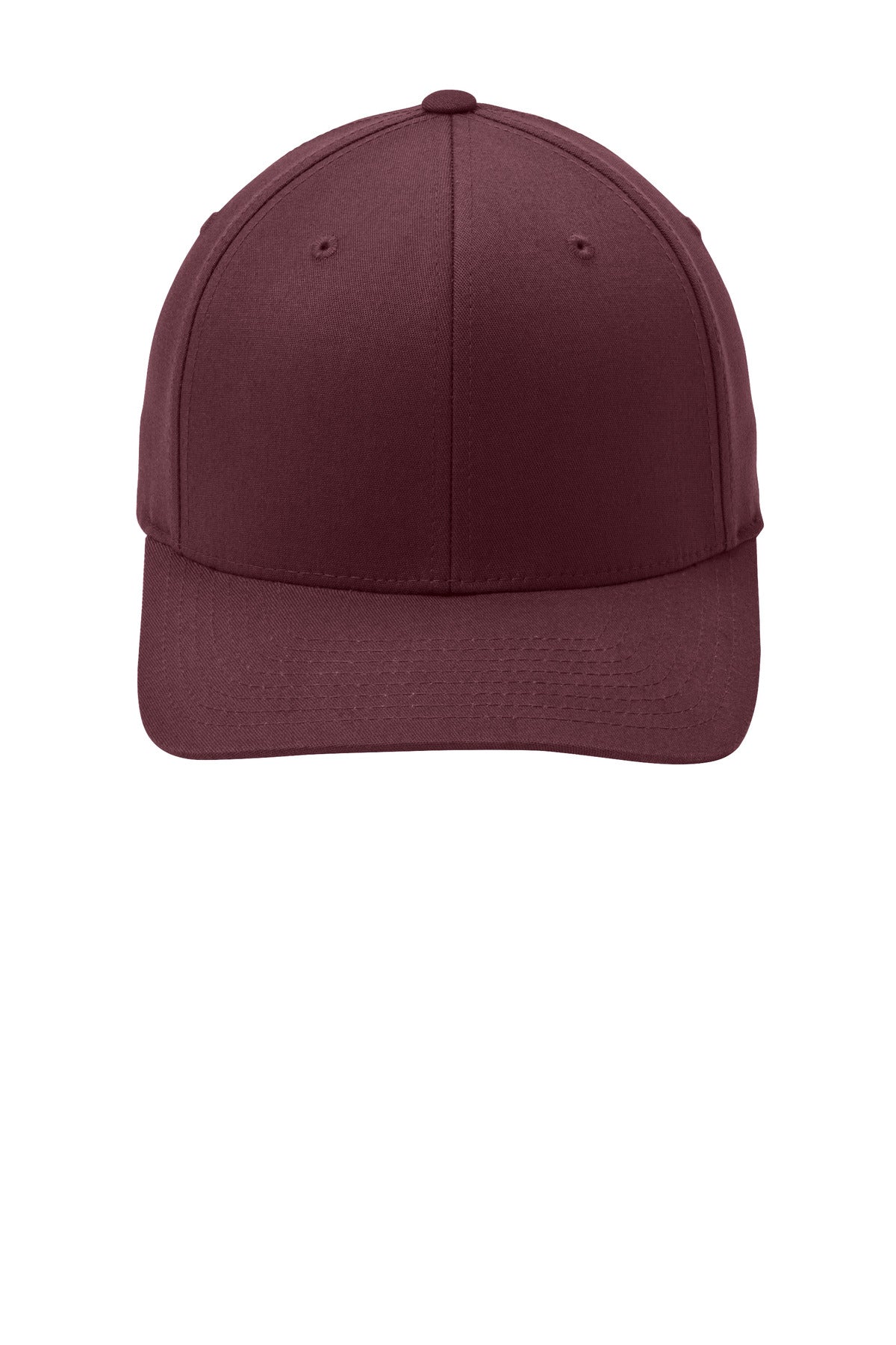 Front View of Maroon Port Authority Flexfit Cotton Twill Cap. C813 plain