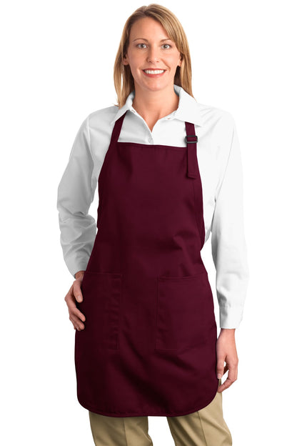 Front View of Maroon Port Authority Full-Length Apron with Pockets. A500 plain