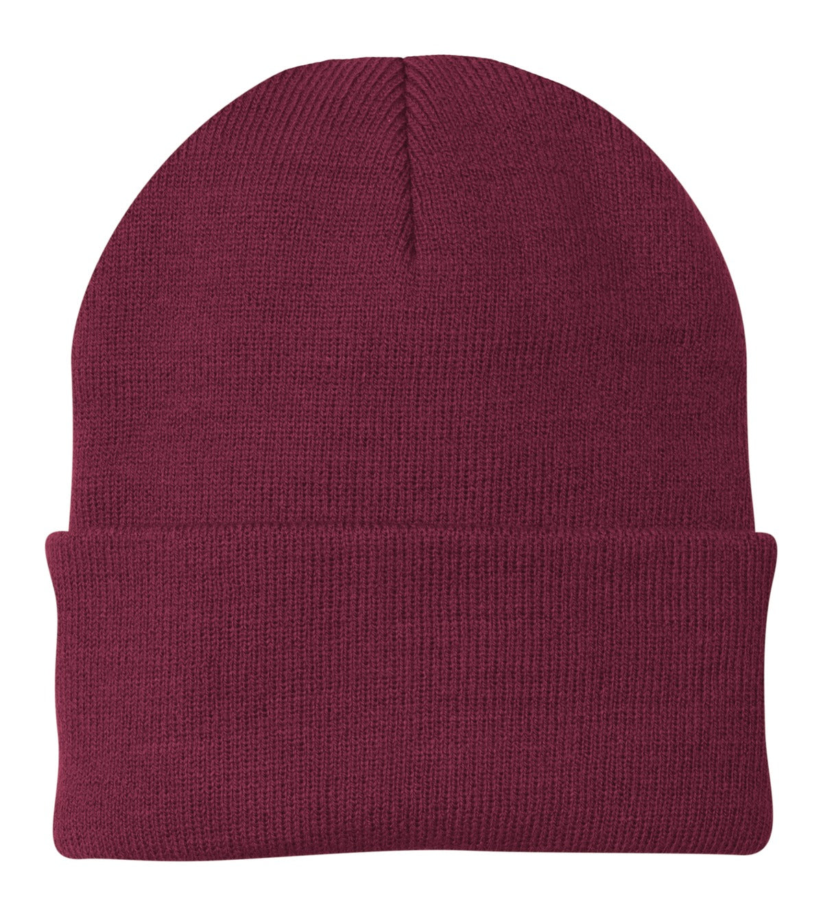 Front View of Maroon Port Authority Knit Cap. CP90 plain
