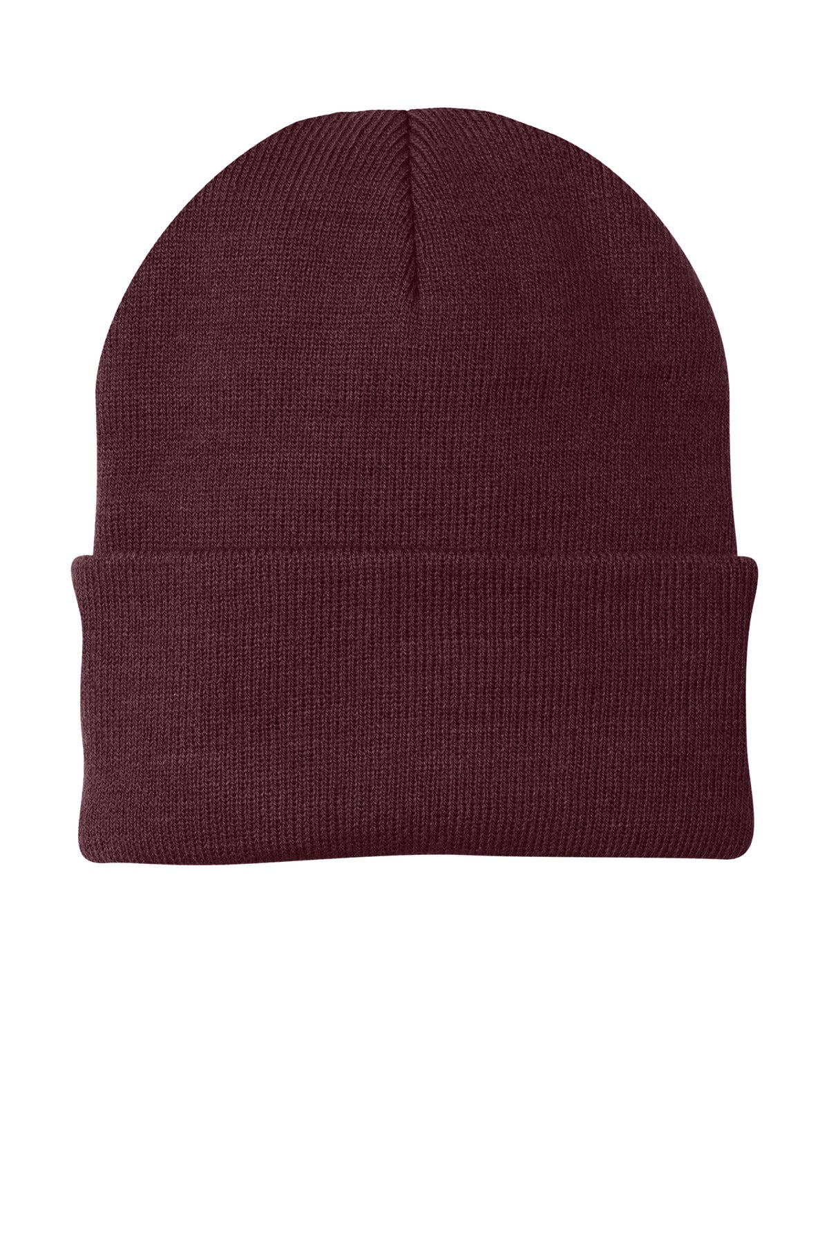Front View of Maroon Port Authority Knit Cap. CP90 plain