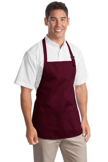 Front View of Maroon Port Authority Medium-Length Apron with Pouch Pockets. A510 plain