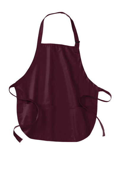 Front View of Maroon Port Authority Medium-Length Apron with Pouch Pockets. A510 plain