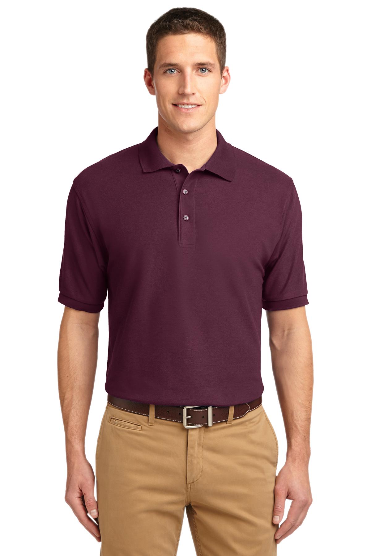 Front View of Maroon Port Authority Silk Touch Polo K500 plain