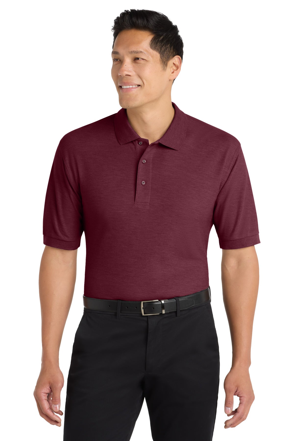 Front View of Maroon Port Authority Silk Touch Polo K500 plain