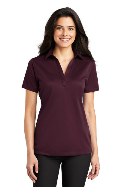 Front View of Maroon Port Authority Women's Silk Touch Performance Polo. L540 plain