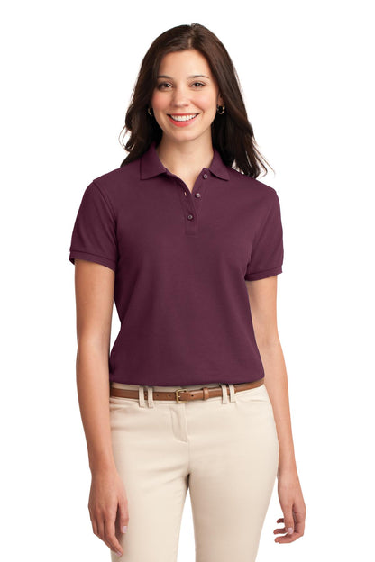Front View of Maroon Port Authority Women's Silk Touch Polo. L500 plain