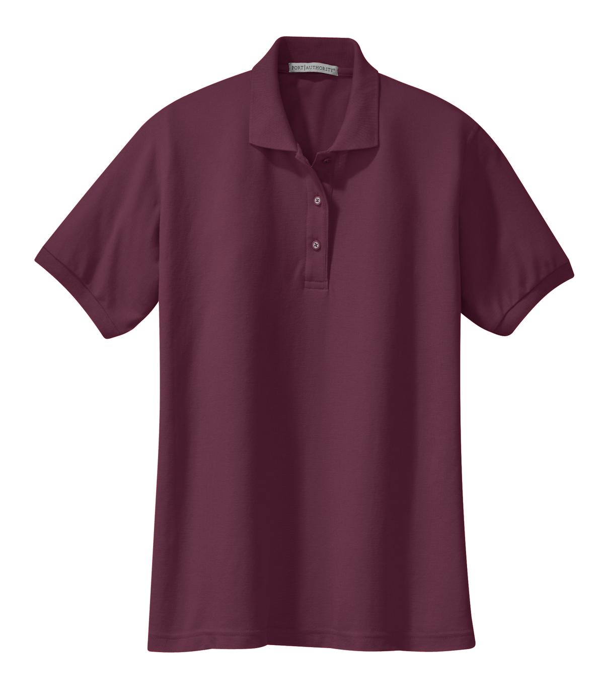 Front View of Maroon Port Authority Women's Silk Touch Polo. L500 plain