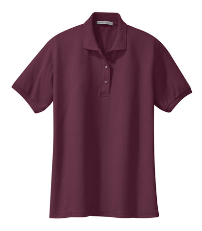 Front View of Maroon Port Authority Women's Silk Touch Polo. L500 plain