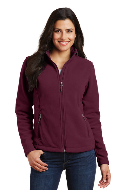 Front View of Maroon Port Authority Women's Value Fleece Jacket. L217 plain