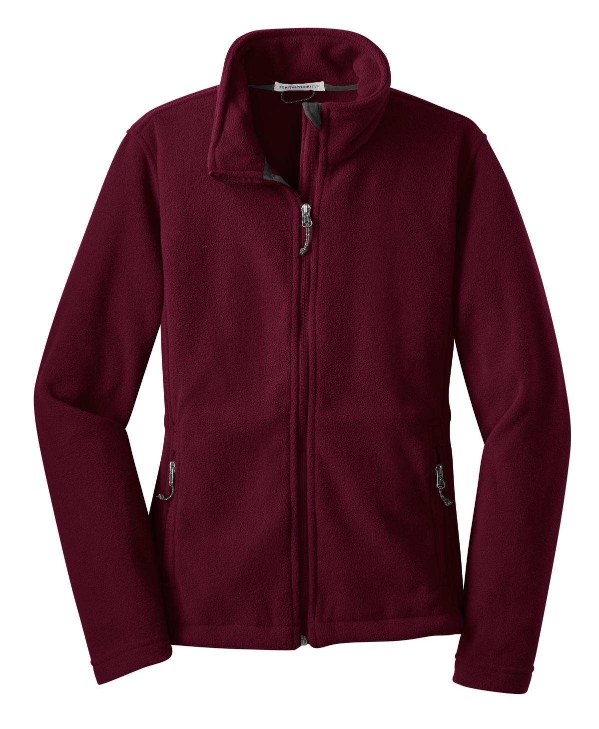 Front View of Maroon Port Authority Women's Value Fleece Jacket. L217 plain