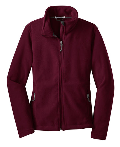 Front View of Maroon Port Authority Women's Value Fleece Jacket. L217 plain