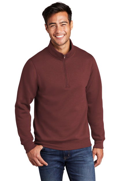 Front View of Maroon Port & Co Core Fleece 1/4-Zip Pullover Sweatshirt PC78Q