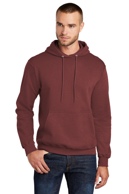Front View of Maroon Port & Co Core Fleece Pullover Hooded Sweatshirt. PC78H plain