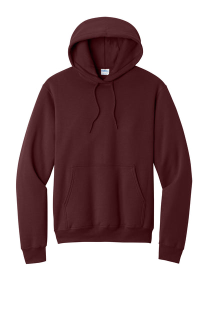 Front View of Maroon Port & Co Core Fleece Pullover Hooded Sweatshirt. PC78H plain