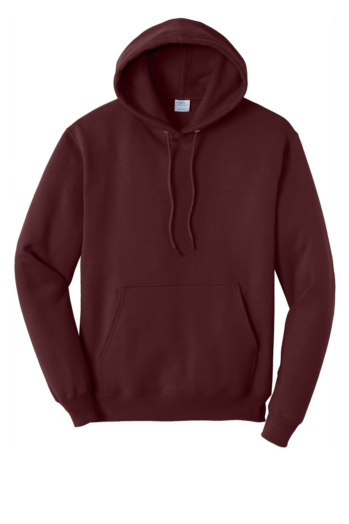 Front View of Maroon Port & Co Core Fleece Pullover Hooded Sweatshirt. PC78H