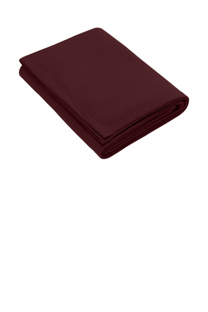 Front View of Maroon Port & Co Core Fleece Sweatshirt Blanket. BP78 plain