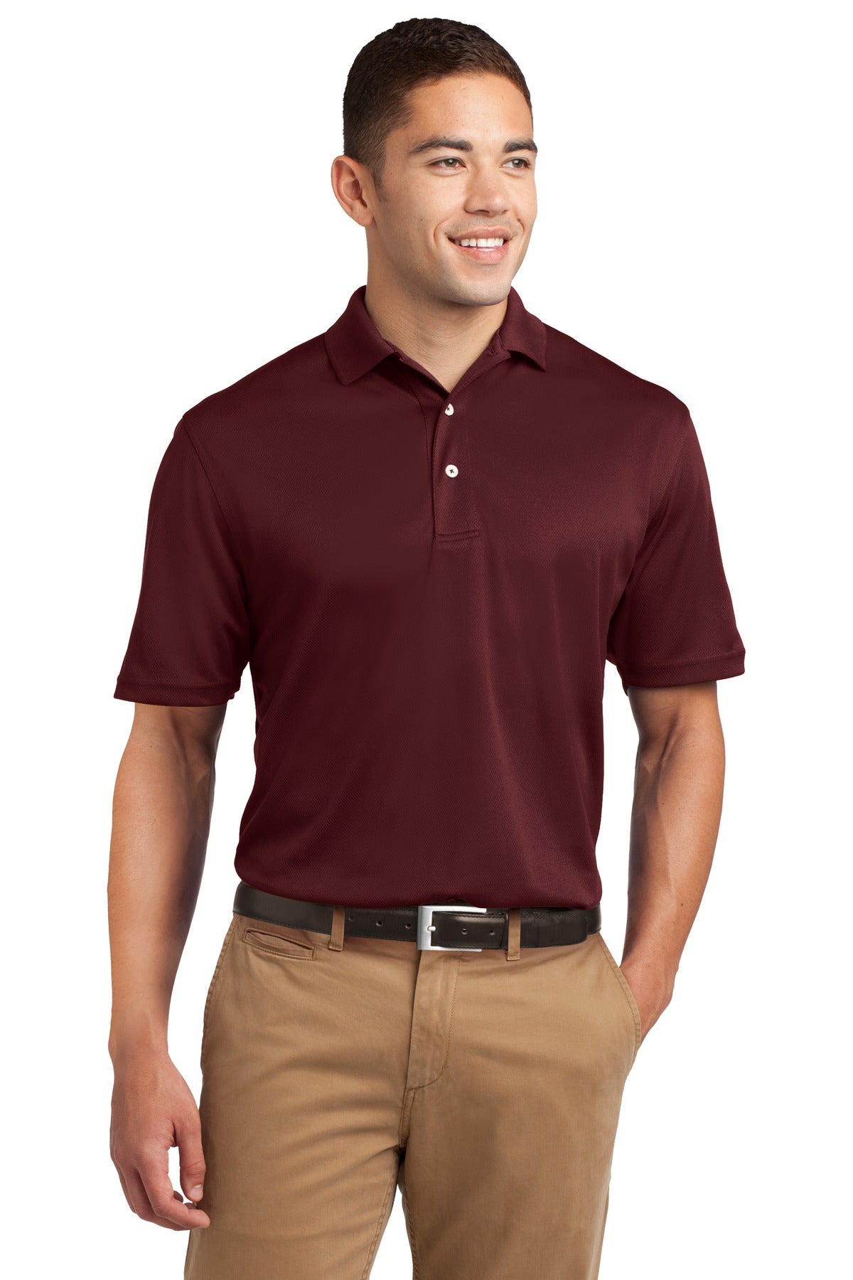 Front View of Maroon Sport-Tek Dri-Mesh Polo. K469 plain
