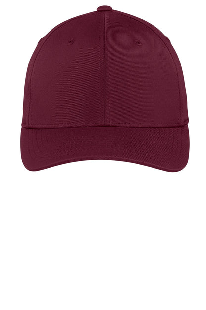 Front View of Maroon Sport-Tek Flexfit Performance Solid Cap. STC17 plain