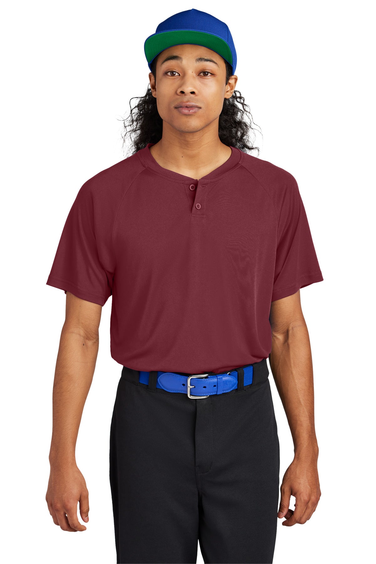 Front View of Maroon Sport-Tek PosiCharge Competitor 2-Button Henley ST359 plain