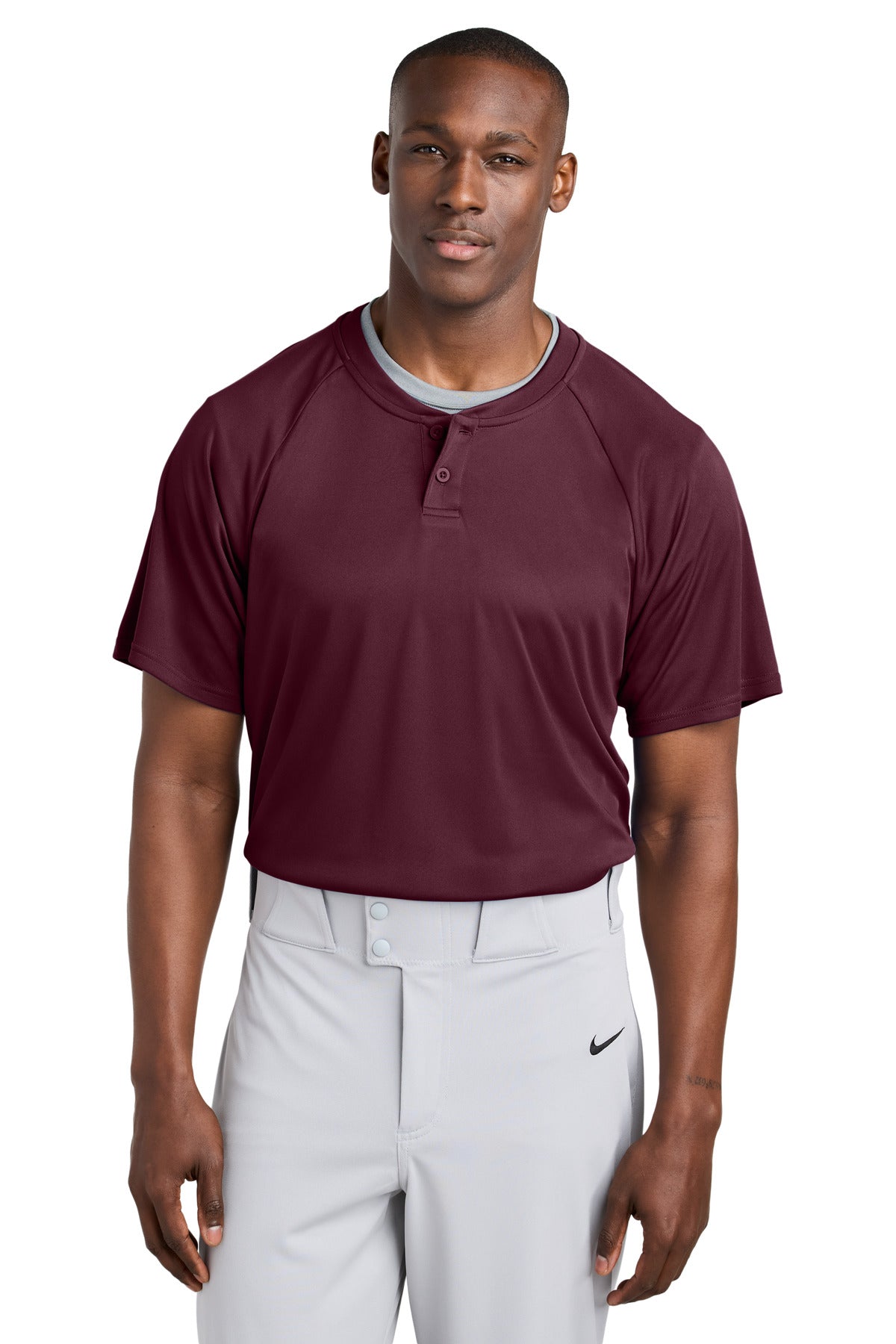 Front View of Maroon Sport-Tek PosiCharge Competitor 2-Button Henley ST359 plain