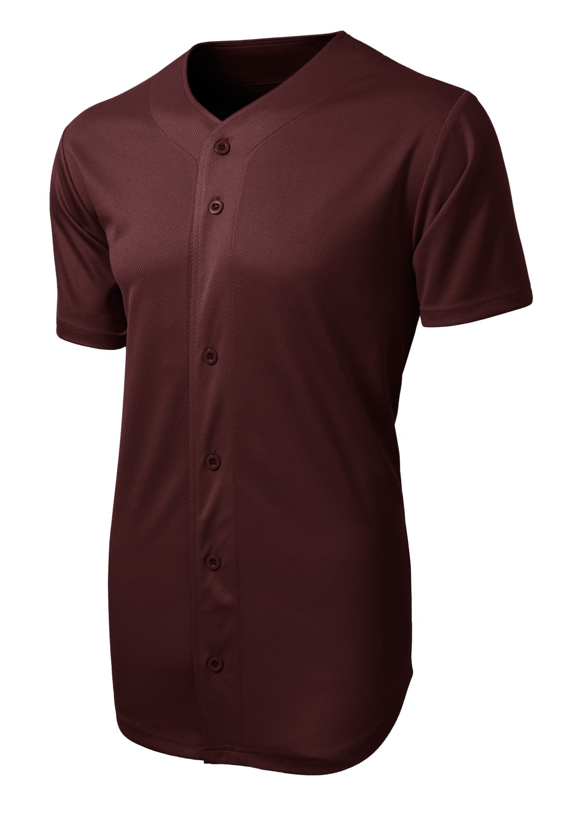 Front View of Maroon Sport-Tek PosiCharge Tough Mesh Full-Button Jersey. ST220 plain