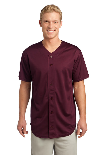 Front View of Maroon Sport-Tek PosiCharge Tough Mesh Full-Button Jersey. ST220 plain