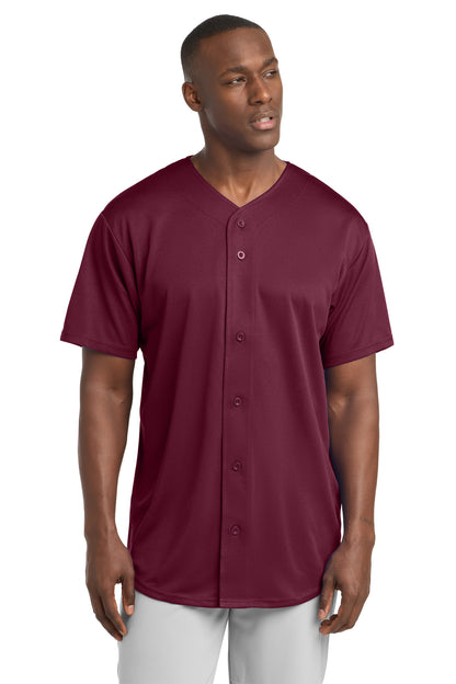 Front View of Maroon Sport-Tek PosiCharge Tough Mesh Full-Button Jersey. ST220 plain