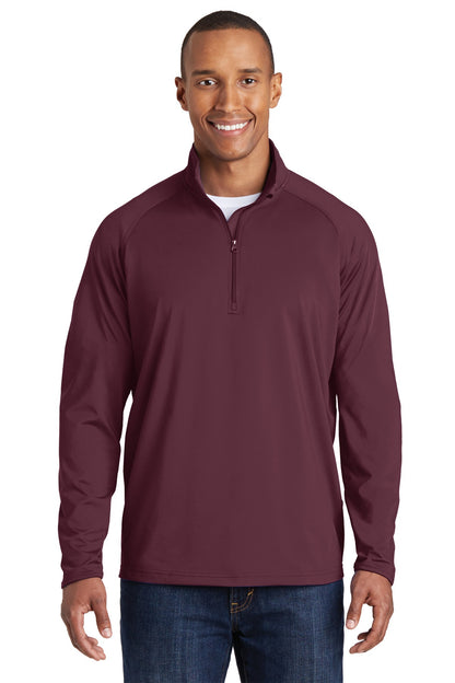 Front View of Maroon Sport-Tek Sport-Wick Stretch 1/4-Zip Pullover. ST850 plain