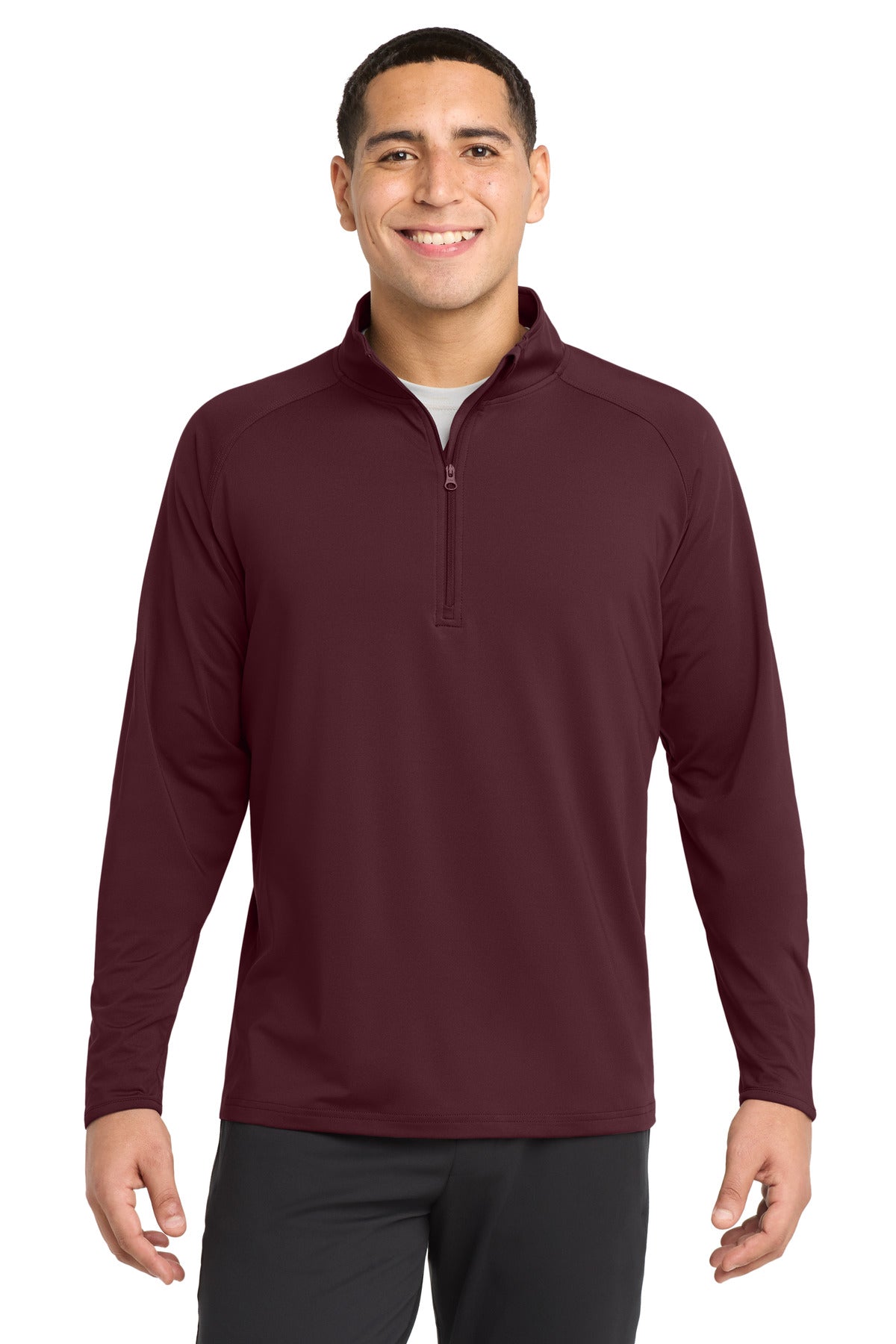 Front View of Maroon Sport-Tek Sport-Wick Stretch 1/4-Zip Pullover. ST850 plain