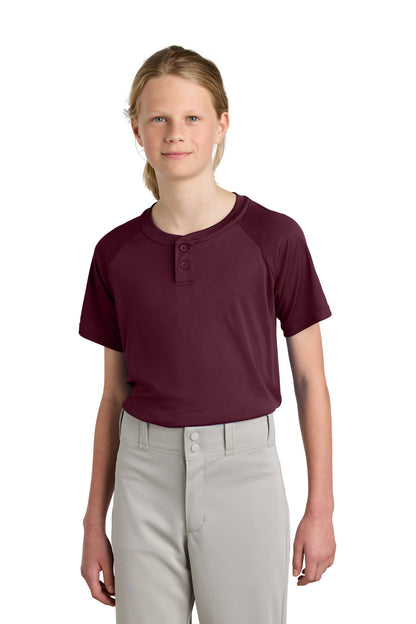Front View of Maroon Sport-Tek Youth PosiCharge Competitor 2-Button Henley YST359 plain